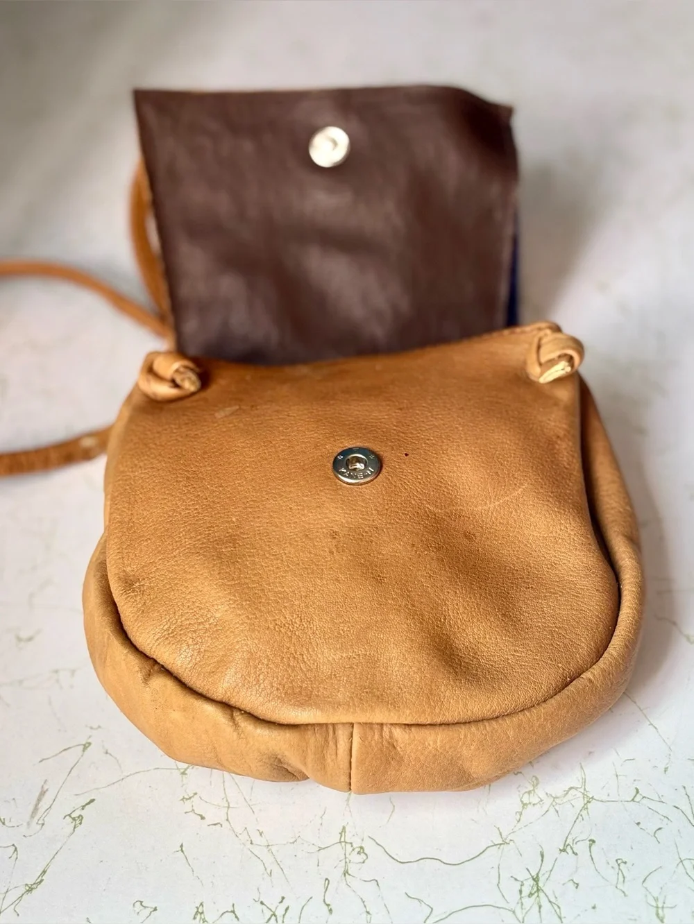 Vintage Tan Leather Crosslace Boho Crossbody Bag | Small | Made in India